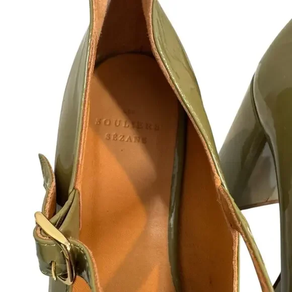 Sezane Georgia High Mary Janes Polished Pistachio Green Patent FR 39 US 8 - Picture 5 of 12